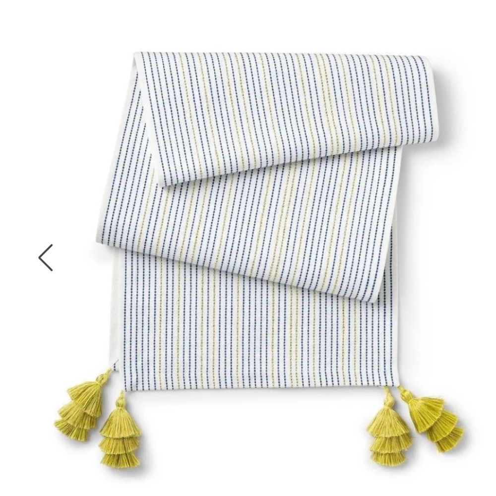 Tabitha Brown Table Runner with Yellow Tassel Trim Table Linen trendy - Picture 2 of 8